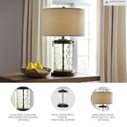 Signature Design by Ashley Tailynn Modern 25.25" Glass Table Lamp with Hardback Shade, Clear - color: Taupe With Clear