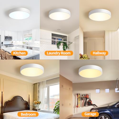 Dimmable Ceiling Light Fixture, 12 inch Flush Mount Light Fixture, LED Ceiling Lights Bedroom, Kitchen, Entryway, Super Bright 2700 Lumens 300W Equivalent 5CCT(2700k-5000k) 2 Pack White - color: White-2Pack