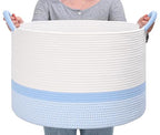 67L Large Blanket Basket, 20"x13" Blanket Basket Living Room, Woven Baskets With Handle, Toy Baskets for Blankets, Nursery, Dog, Pillow, Gift (White & Blue) - color: White & Blue, size: 67L