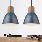 ELYONA 2 Pack Modern Hammered Pendant Lights 10.2” Blue Solid Wood Hanging Lamp, Adjustable Height, Industrial Metal Pendant Lighting for for Farmhouse, Kitchen Island, Dining Room,Bedroom,Bar,Office - color: Blue - 2 Pack