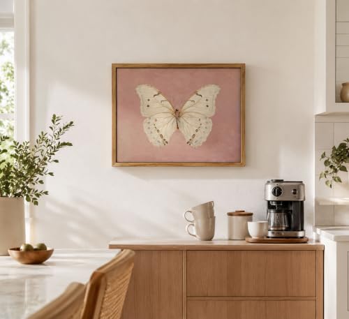 Framed Vintage Butterfly Canvas Wall Art Antique White Moth Picture Pink Aesthetic Poster Print Neutral Moody Insect Painting Farmhouse Wall Decor for Living Room Bedroom Dorm Office 12x16in - color: Butterfly, size: 16"L x 12"W