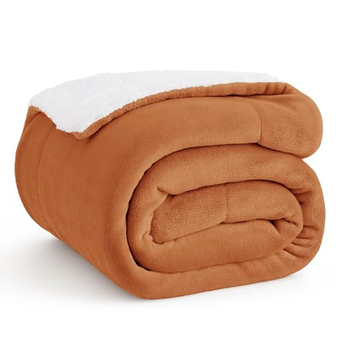 Bedsure GentleSoft Sherpa Fleece Throw Blanket for Couch, Non-Heated, Thick and Warm Throw for Women and Men, Soft Fuzzy Plush Blanket for Winter, Burnt Orange, 50x60 Inches - color: 09- Burnt Orange, size: Throw (50" X 60")