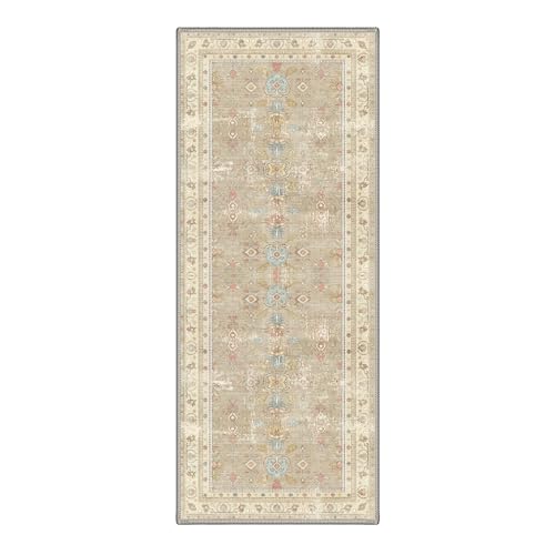 Bavni Kitchen Rug 2x5 Runner Rugs for Hallways Entryway, Washable Vintage Vintage Floral Carpet, Low Pile Lightweight Rug with Non Slip Backing, Warm Beige - color: Warm Beige, size: 2' x 5' (Rectangular)