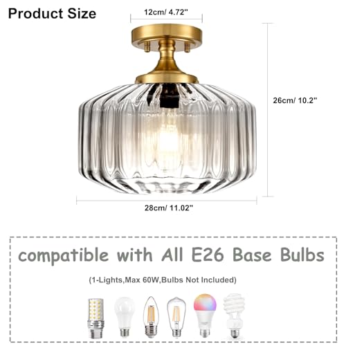 Clear Glass Semi Flush Mount Ceiling Light Fixture, Mid Century Modern Ceiling Lamp, 11 Inch Vintage Farmhouse Close to Ceiling Lamp for Entryway Foyer Hallway Closet - color: Clear
