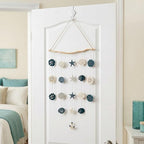 Jhdydz Coastal Beach Wall Art – Capiz Shell & Starfish Wall Decor, Macrame Wall Hanging – Nautical Seashell Decor for Bathroom, Bedroom, Living Room – Boho Beach Themed Room Decor