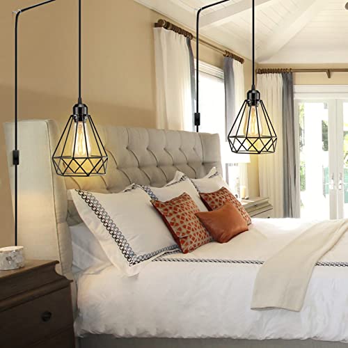 Plug in Pendant Light, Industrial Hanging Light with Plug in Cord, Black 15FT On/Off Switch Farmhouse Pendant Light, Hanging Lamps for Dining Room - color: Black