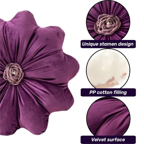 15.7 Inches Round Throw Pillows Velvet Flower Chair Cushion for Couch Sofa Chair Bed Home Decoration - color: Grey