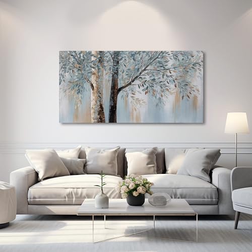 AERART Blue Grey Abstract Tree Wall Art 24"x48" Framed Wall Decor Artwork Canvas Painting for Living Room/Bedroom/Dining Room/Office Modern Home Decor - color: Blue, size: 48"L x 24"W