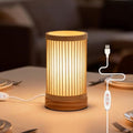 LUSHARBOR Bamboo Table Lamp, Small Boho Rattan Lamp Decorative with Dimmable Light, Woven Bedside Lamp for Bedroom, Cozy Nightstand Desk Lamps for Cafe/Entryway/Tabletop/Shelf Decor - style: USB-STRIP