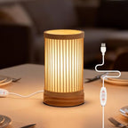 LUSHARBOR Bamboo Table Lamp, Small Boho Rattan Lamp Decorative with Dimmable Light, Woven Bedside Lamp for Bedroom, Cozy Nightstand Desk Lamps for Cafe/Entryway/Tabletop/Shelf Decor - style: USB-STRIP