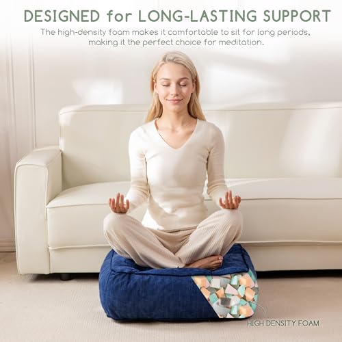HIGOGOGO 6" Extra Thick Floor Pillow Cushion for Adults, Meditation Cushion Pillow with Handle, Lustrous Chenille Tufted, Square Floor Sitting for Tatami Living Room or Yoga, 22x22 Inch, Navy - color: Square Navy, size: 6" Thick(Pack of 1)