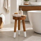 Teak 11.8" Round Dip Dyed Teak Stool | Wood Accent Side Table | Wood Plant Stand (20" Tall White) - color: 20" Tall White