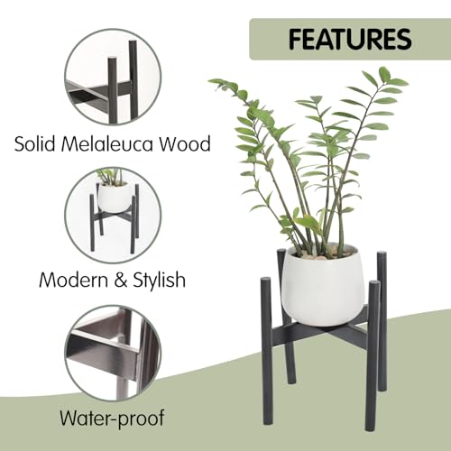 Wood 11.9" x 12.5" Plant Stand Indoor Outdoor, Wooden Single Floor Plant Pot Holder, Natural Plant Stand, Assembly Required (Excluding Potted Plants) - color: Black, size: 12.5" H x 11.9" W