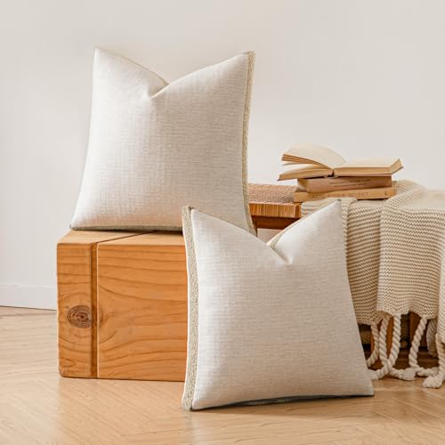 a moment Loop Yarn Linen-Like Pillow Cover Natural Soft Decorative Throw Pillow Case Farmhouse 20x20 Inch, Bohemian Textured Cushion Cover for Sofa Bed, Wrinkle-Resistant Home Decor Beige - color: Beige, size: 20" x 20" (Pack of 2)