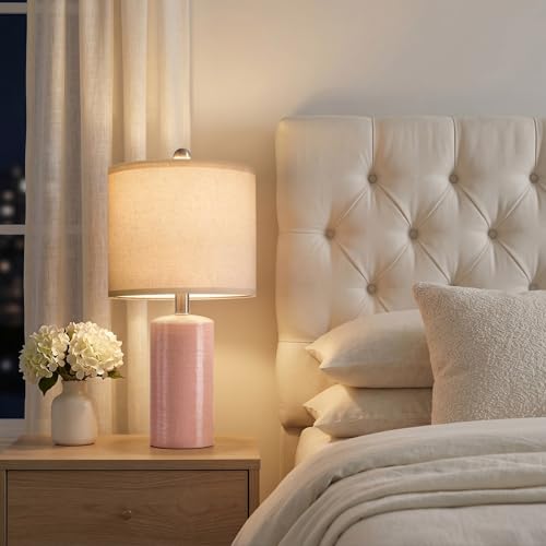 G-SAFAVA 20.5" Small Table Lamps for Living Room Lamp Set of 2 Ceramic Lamps for Bedroom Bedside Lamps Modern Boho Lamps for Night Stands Farmhouse Nightstand Lamp Side End Table Lamp, Pink - color: Pink