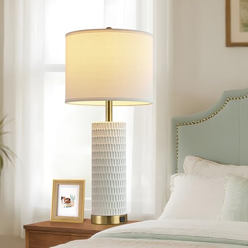 Reaketon 26.5" Ceramic Table Lamps Set of 2, 3 Way Dimmable Touch Control Table Lamps for Living Room, Modern Lamps for Nightstand, Gold - color: White Shade & Gold Base