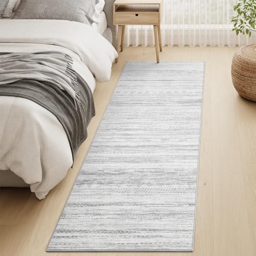 2x8 Runner Rug Machine Washable Non Slip Area Rug Distressed Neutral Moroccan Boho Rug Ultra Soft Floor Runners for Hallways for Entryway Laundry Room Kitchen, Grey - color: Grey, size: 2' x 8' (Runner)