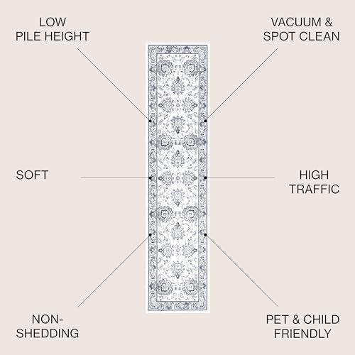 JONATHAN Y Cherie French Cottage Cream/Light Gray Runner Rug, 2x10, Vintage, Bohemian, Easy-Cleaning for Living Room, Bedroom, Kitchen, Pet Friendly, Non-Shedding (MDP505F-210) - color: Cream/Light Gray, size: 2' x 10' (Runner)