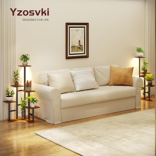 Yzosvki Corner Plant Stand Indoor with Grow Lights Set of 2, 6 Tiered Corner Plant Shelf Flower Stand for Multiple Plants, Plant Shelves Organizer Rack, Round Rustic Brown - color: Square-Rustic Brown(with Lights), size: 6 Tier-Set of 2