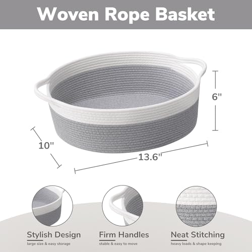 Goodpick Rope Baskets for Gifts Empty, Decorative Storage Baskets for Nursery, Woven Gift Basket for Baby Shower, Dog Toy Basket with Handles for Living Room, 13.6"x 10" x 6", Gray - color: Gray, size: 13.6x10x6 Inch (Pack of 1)