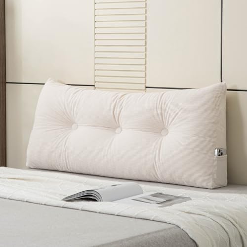 Headboard Pillow Bed Wedge Pillow for Headboard with Side Pocket Dorm Headboard Twin xl Long Back Pillow for Bed Bolster Pillow for Mattress Gap Filler White Reading Pillow for Bedroom Sofa Daybed - color: White