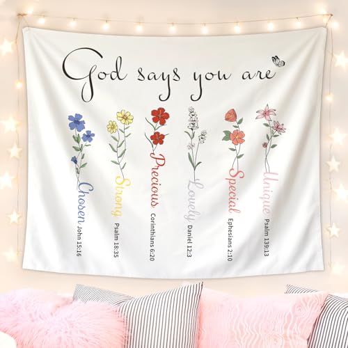 Lacama Christian Tapestry, Christian Gifts for Women, Cute God Says You are Bible Flower Tapestry Decor for Bedroom College Dorm Apartment, College Dorm Decor, 50x60 Inches - color: god says you are-1-Floral
