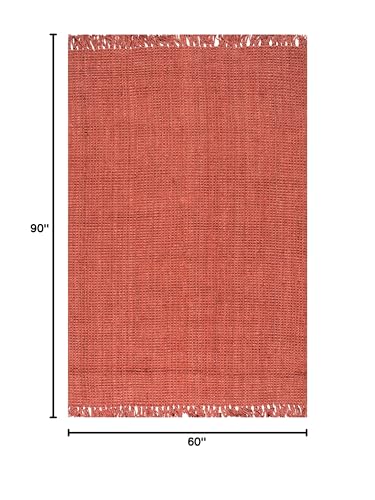 nuLOOM 5x8 Daniela Jute Tassel Hand Woven Area Rug, Brick, Solid Chunky Farmhouse Design, Natural Fiber, For Bedroom, Dining Room, Living Room, Hallway, Office, Entryway - color: Brick, size: 5' x 7'6" (Rectangular)
