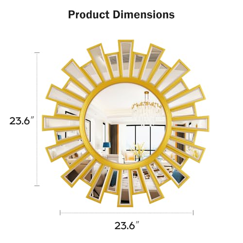 Gold Sunburst Mirror, 24" Large Starburst Mirror,Wall Mirrors Decor for Living Room, Bedroom, Fireplace,Hallway,Entryway - color: Gold-02, size: 24"L x 24"W