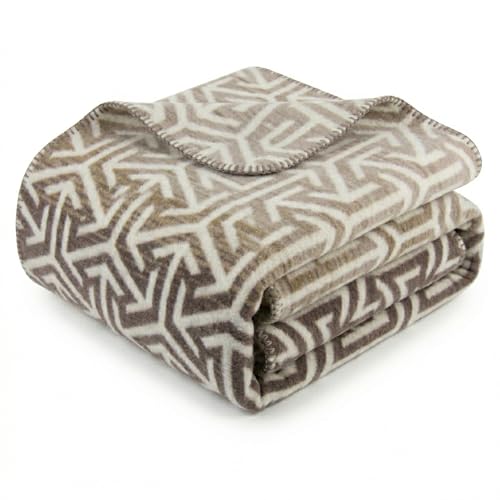Arconiz Scotch Throw Blanket 50''x60'', Taupe Ivory Geometric Textured Woven Cotton Blend Throw for Couch Sofa Bed, Soft Lightweight All Season Decorative Blanket for Modern Home Decor - color: Taupe Ivory Geometric