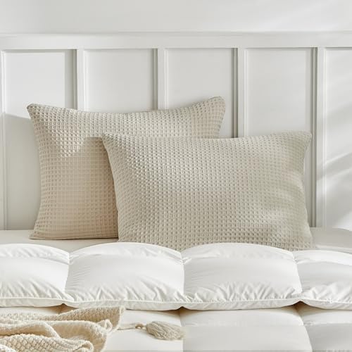 WARMDERN Waffle Weave Pillowcases King Size 4 Pack Pillow Cases Soft Microfiber Pillow Case Covers Set of 4 Boho Woven Textured Pillowcase with Envelope Closure(Khaki, 20x36 Inches, 4 Pack) - color: Khaki-waffle Weave, size: 20" x 36" (Pack of 4)