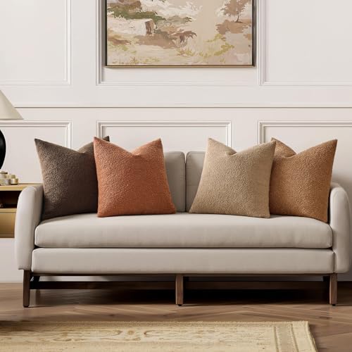 MIULEE Pack of 4 Decorative Textured Boucle Throw Pillow Covers 18x18 Inch Rustic Accent Solid Pillow Cases Soft Couch Cushion Covers for Modern Farmhouse Boho Chair Sofa Bed Livingroom Home Decor - color: Rustic, size: 18" x 18" (Pack of 4)