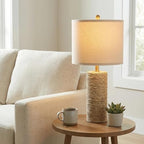 BOBOMOMO Boho Lamps Set of 2, 25.5" Coastal Farmhouse Bedside Lamps, Resin Woven Rattan-Look Nightstand Lamps with Linen Shade & Rotary Switch for Bedroom Living Room Home Decor