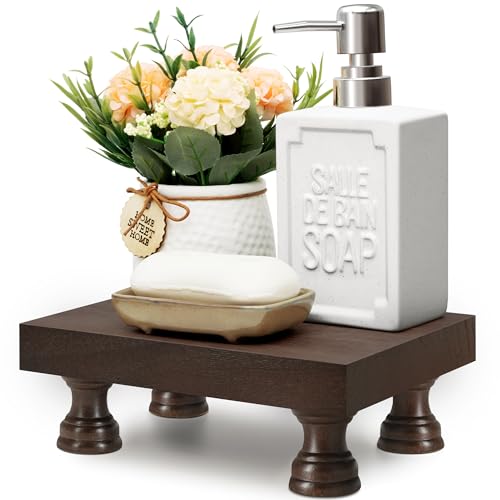 EOSAHR Decorative Wood Riser for Room Decor : Modern Farmhouse Pedestal Stand For Display Your Home Decoration and Soap Stand - Retro Wooden Tray for Bathroom and Kitchen Counter Decor (Rustic Brown) - color: Brown - Paulownia Wood