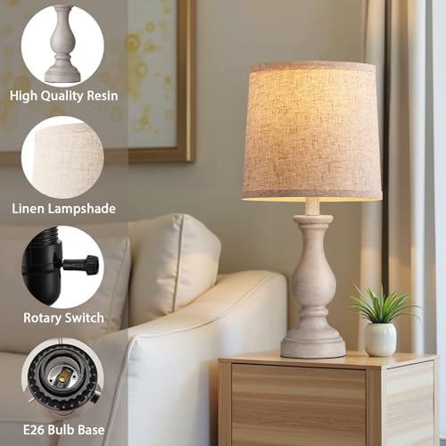 Seealle Farmhouse Table Lamps - 22" Rustic Lamp for Bedroom Living Room, Boho Bedside Lamps for Night Stands End Table Office Desk Lamp Nightstand with Linen Shades(Single) - color: G. Single Antique Grey
