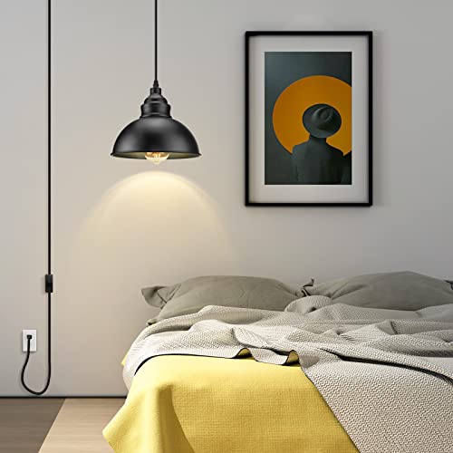 Plug in Pendant Light, 15FT Hanging Lights with Plug in Cord, On/Off Switch, Industrial Pendant Light with Plug in Cord, Metal Hanging Lamps for Living Room, Kitchen, Dining Room, Bedroom - color: Black