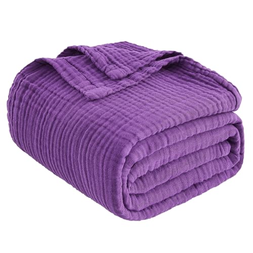 EMME Cotton Muslin Throw Blanket Couch Breathable Gauze Blanket Soft Lightweight Blankets Adults (Purple, 50"x60") - color: 13 - Purple, size: Throw (50" x 60")