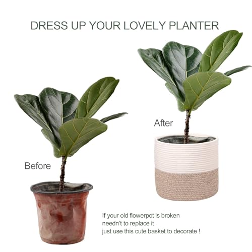 Planter Baskets for Indoor 11" Planters Cotton Rope Flower Plant Pots Cover,Woven Storage Baskets for Crafts, Organization Modern Home Decor 11"x11"Khaki - color: A-khaki, size: W 11"x H 11"