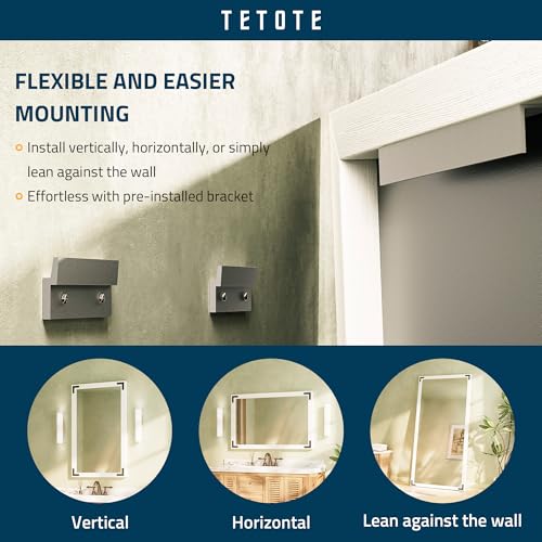 TETOTE 22 x 30 White Wood Framed Mirror for Bathroom Wall/Bedroom/Living Room/Entryway Farmhouse Rustic Bathroom Vanity Mirror for Wall Waterproof (Horizontal/Vertical Mounted) - color: White Wood, size: 30"L x 22"W
