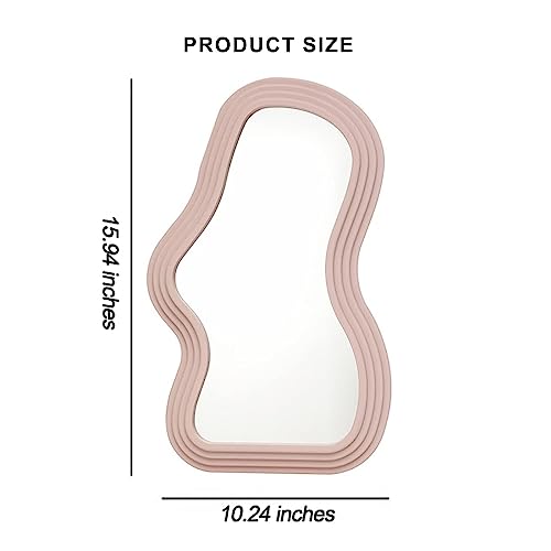 Mokoze Wavy Wall Mirror, Irregular Decorative Accent for Bedroom Vanity Entryway Living Room, Pink Funky Aesthetic Wall Mounted or Tabletop Display, 15.94" x 10.24" - color: Pink, size: 15.9"L x 10.2"W