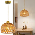 Rattan Pendant Light Fixtures, 7.6” Boho Woven Basket Pendant Light, Handmade Wicker Hanging Lamp, Rustic Wicker Chandelier for Kitchen Island, Dining Room, Living Room, Bedroom, E26 Base - color: 7.67″-Round