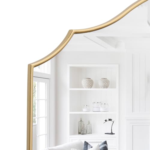 Besdomus Gold Scalloped Wall Mirror: 40"x29" Large Modern Minimalist Bathroom Mirror - Decorative Vanity Arched for Dresser/Entryway/Fireplace/Mantle/Living Room - Home Decor for Housewife - color: Gold Leaf, size: 29"L x 40"W