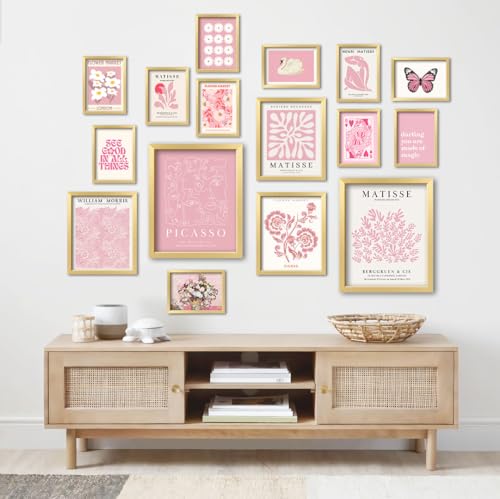 ANERZA 16 PCS Pink Wall Art Decor, Matisse Gallery Wall Prints for Bedroom, Light Pink Posters for Room Aesthetic, Collage Kit Pictures for Living Room, Teen Girls Dorm Home Artwork - color: Pink, size: 11"x14" Unframed