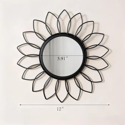 Gold Mirrors for Wall - Metal Sunburst Wall Mirror Room Decor & Home Decor, Boho Mirror Wall Decor Gifts for Women & Moms (Flower-Black, Small) - color: Flower-black, size: 12"L x 2"W