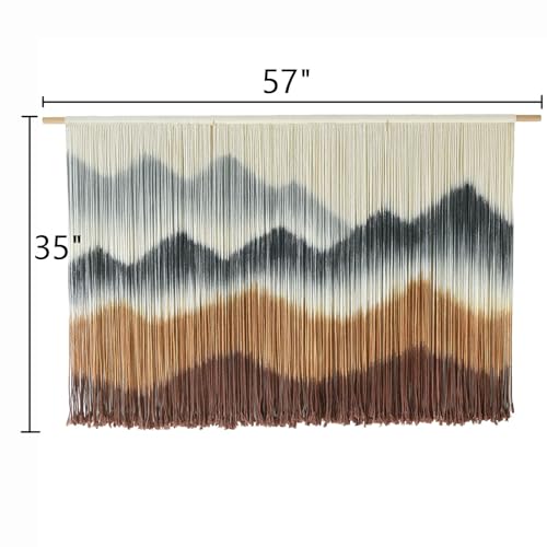 IOWER Macrame Wall Hanging Mountain Wall Art Dip-Dyed Macrame Wall Decor Modern Wall Decor Fiber Wall Art Craftsmanship 57" Wx35 L - color: brown khaki
