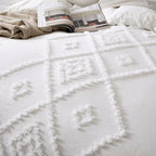 Oli Anderson Tufted Duvet Cover Queen Size, Soft and Lightweight Duvet Covers Set for All Seasons, 3 Pieces Boho Embroidery Shabby Chic Bedding Set (White, Queen, 90" x 90") - color: White, size: Full/Queen(90"×90")
