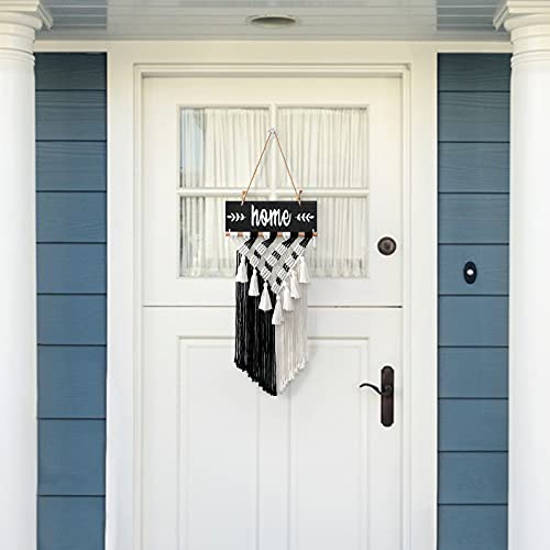 LOMOHOO Welcome Sign Macrame Wall Hanging Woven Tapestry Home Sign Front Porch Door Decor Rustic Yard Sign Art Home Decoration Housewarming Gift (Black) - color: Black