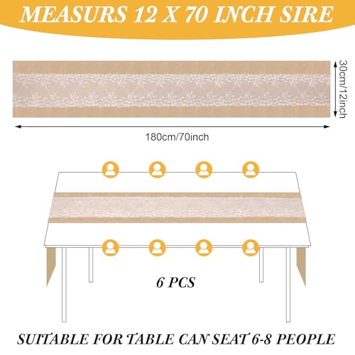 Xinnun 6 Pack Burlap Table Runner with Warm LED Lights,Rustic Lace Wedding Table Decor,Boho Farmhouse Jute Runner for Reception Bridal Shower Party(Fashion,12x70 Inches) - size: 12x70 Inches, style: Fashion