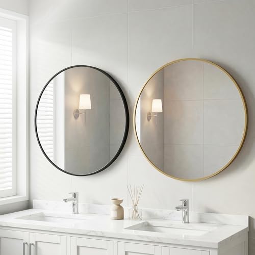 OLIXIS 30 Inch Black Round Bathroom Wall Mirror, Round Bathroom Mirrors for Over Sink, Circle Mirror with Tempered Glass for Home Decor, Entryway, Bedroom, Vanity, Shatterproof& Crystal-Clear - color: Black-round, size: 30"L x 30"W