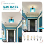 Antique Blue Close to Ceiling Fixture, 11 Inch Easy Install Semi Flush Ceiling Light, Glass Ceiling Light for Bathroom Laundry Coastal Apartment Hallway - color: Blue