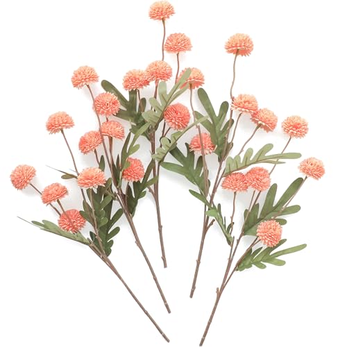 Floroom 5pcs Coral Pink Faux Silk Mums Artificial Flowers, Bulk Fake Small Mini Chrysanthemums with Stems for DIY Wedding Centerpieces Floral Arrangements Vase Fillers Home Decorations - color: Coral Pink, size: 5pcs